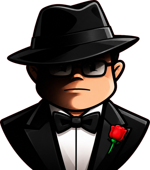 Don Carlitos, personagem da MC Games Chile, de chapéu, smoking e uma rosa vermelha na lapela